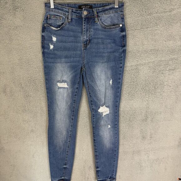 Judy Blue Jeans Womens 7/28 Blue High Rise Skinny Fit Stretch Denim Distressed - Picture 1 of 11